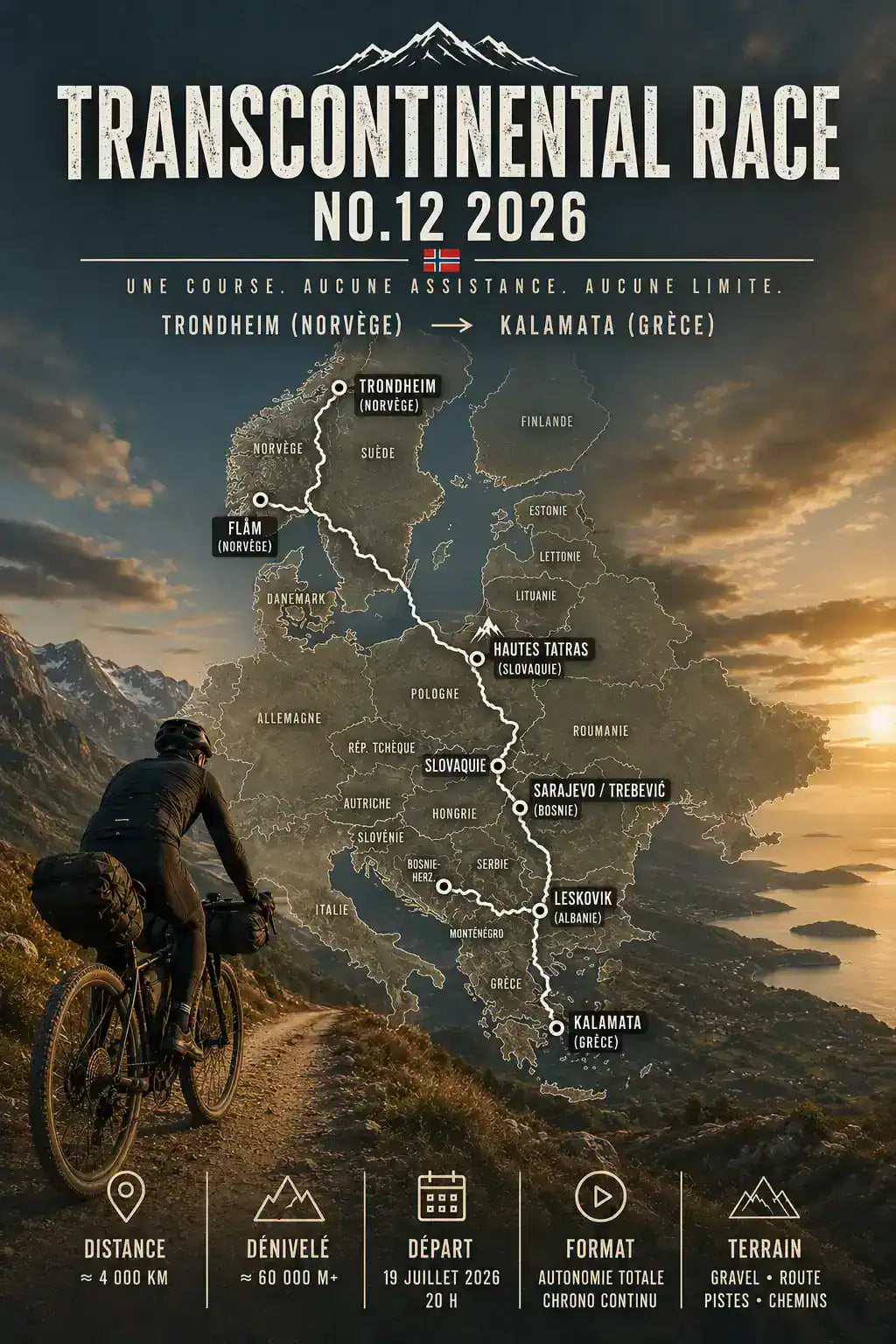 Transcontinental Race No.12 (2026) : 4 000 km de Trondheim à Kalamata