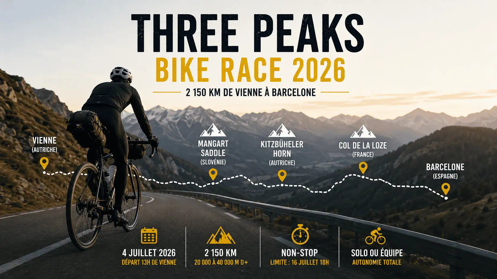 Three Peaks Bike Race 2026 : 2 150 km de Vienne à Barcelone en ultra non-stop