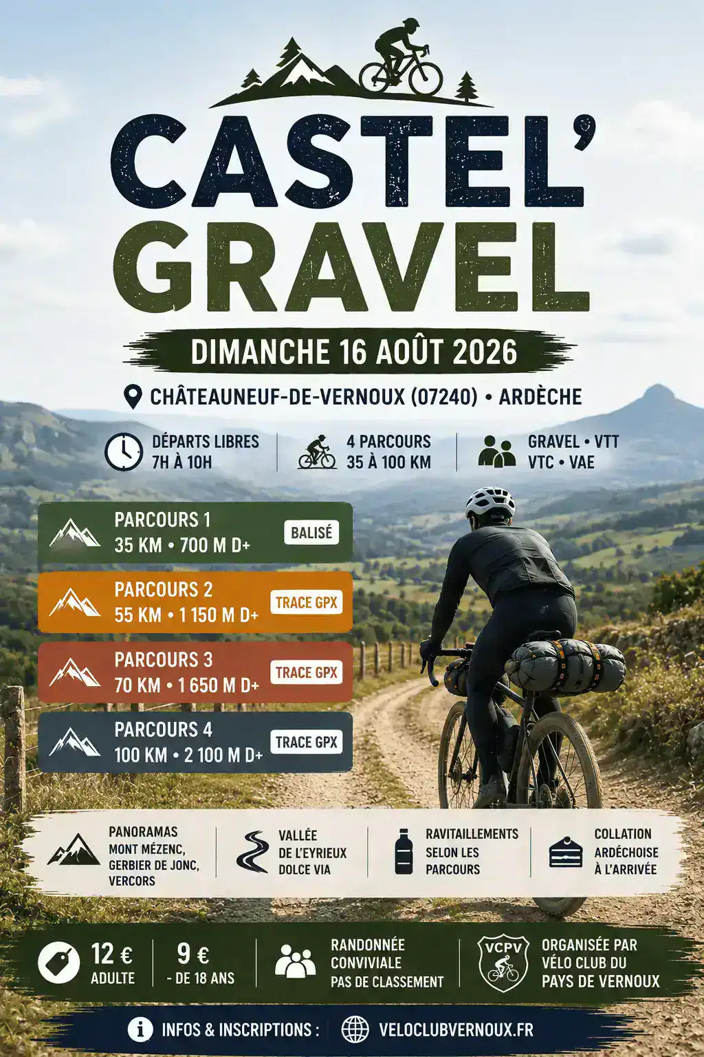 Castel'Gravel 2026 : 4 parcours gravel et VTT en Ardèche
