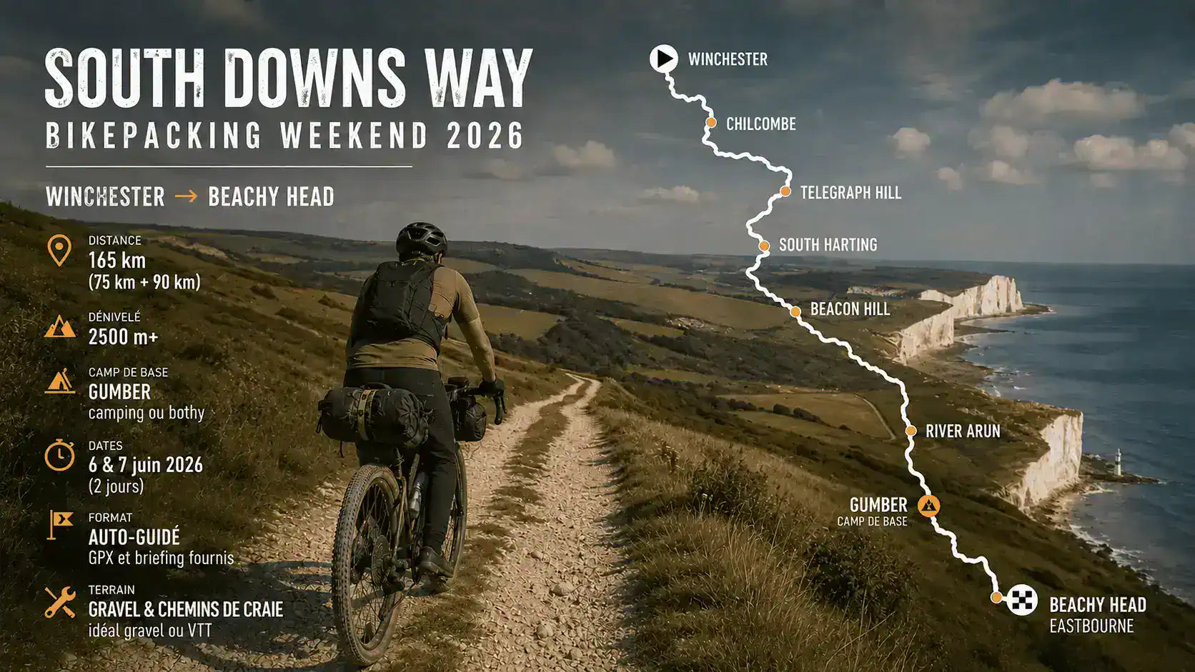 South Downs Way Bikepacking Weekend 2026 : 2 jours sur le toit du sud de l'Angleterre