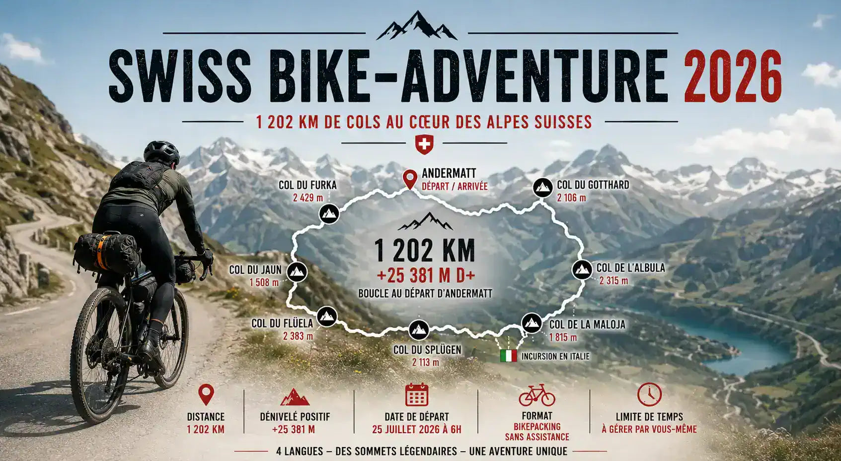 Swiss Bike-Adventure 2026 : 1 200 km de cols dans les Alpes suisses