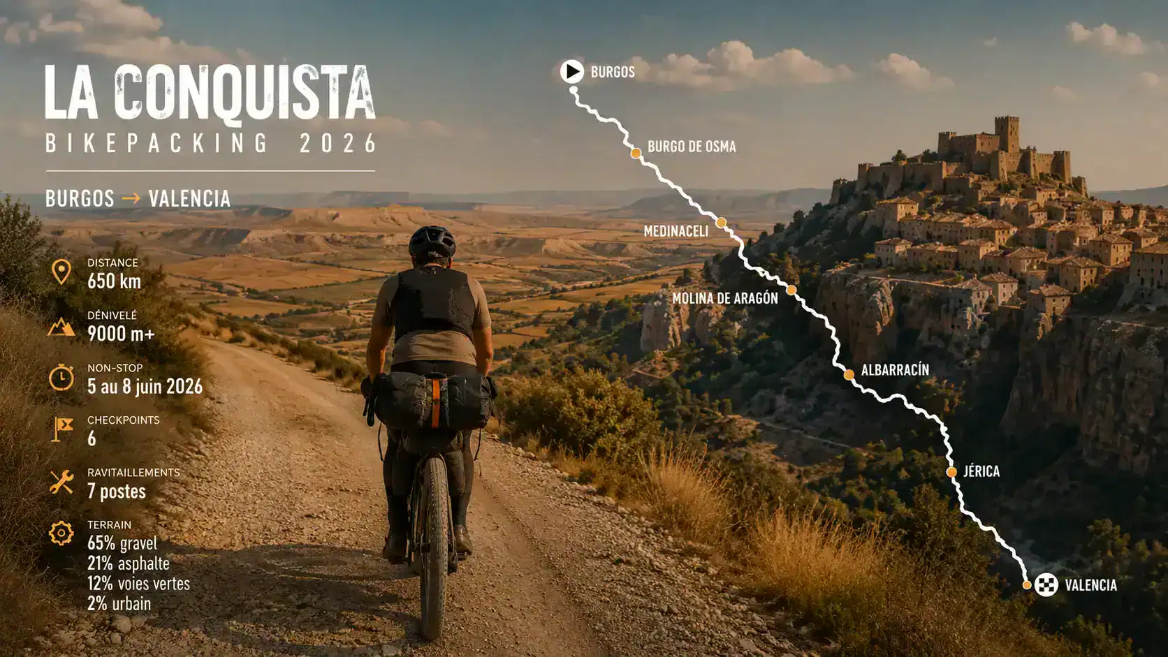 La Conquista Bikepacking 2026 : 650 km de Burgos à Valence