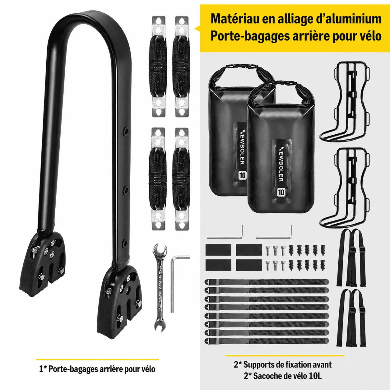 Sacoche vélo porte-bagages support 10L noir
