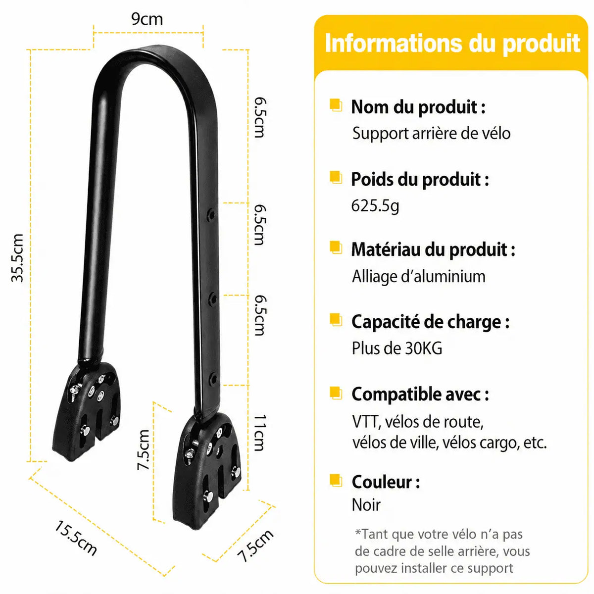 Sacoche vélo porte-bagages support 10L noir