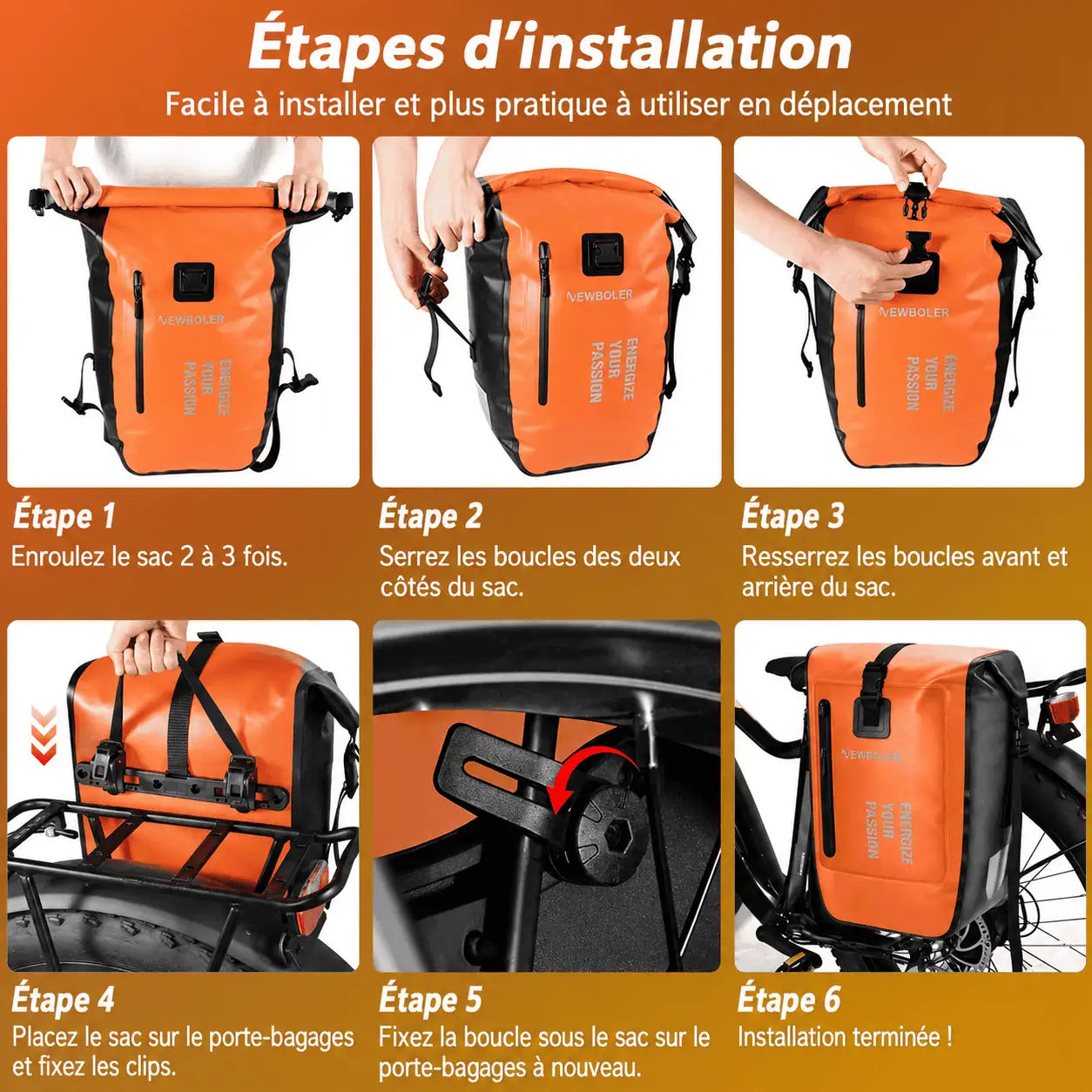 Sacoche double vélo porte-bagage imperméable 27L