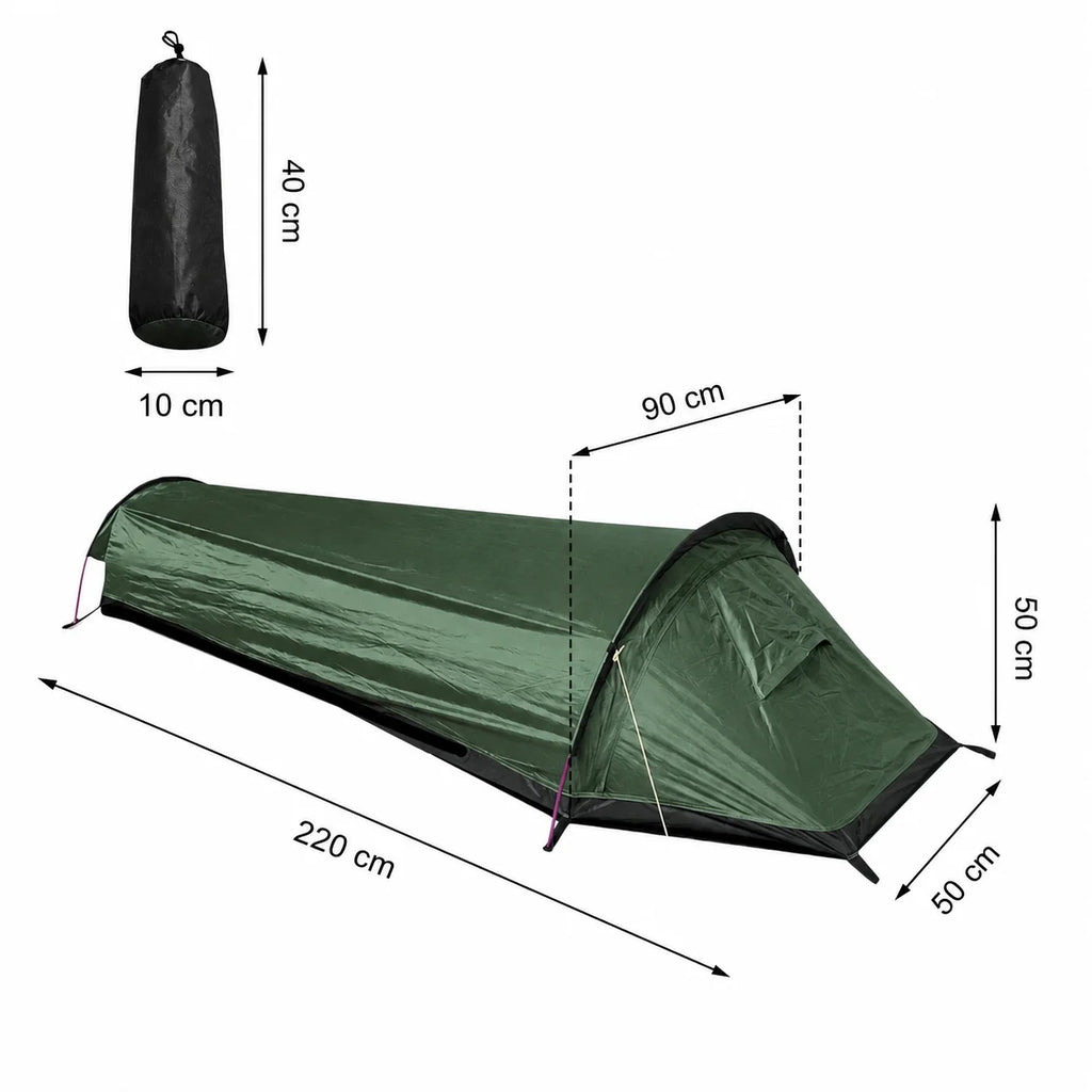 Schéma des dimensions de la tente de bivouac ultralégère 1 place