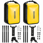 Deux sacoches de fourche vélo jaunes avec leurs kits de fixation complets