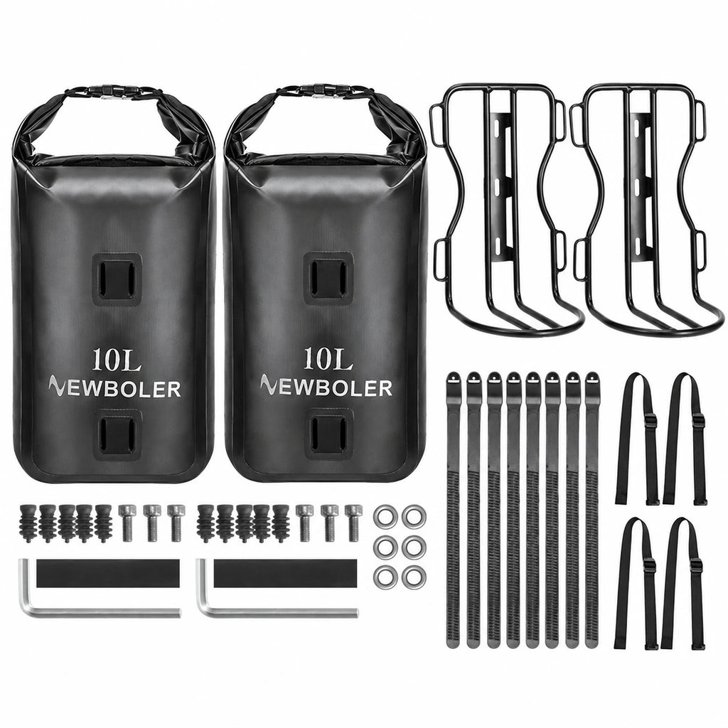 Deux sacoches de fourche vélo noires 10L avec leur kit de fixation complet
