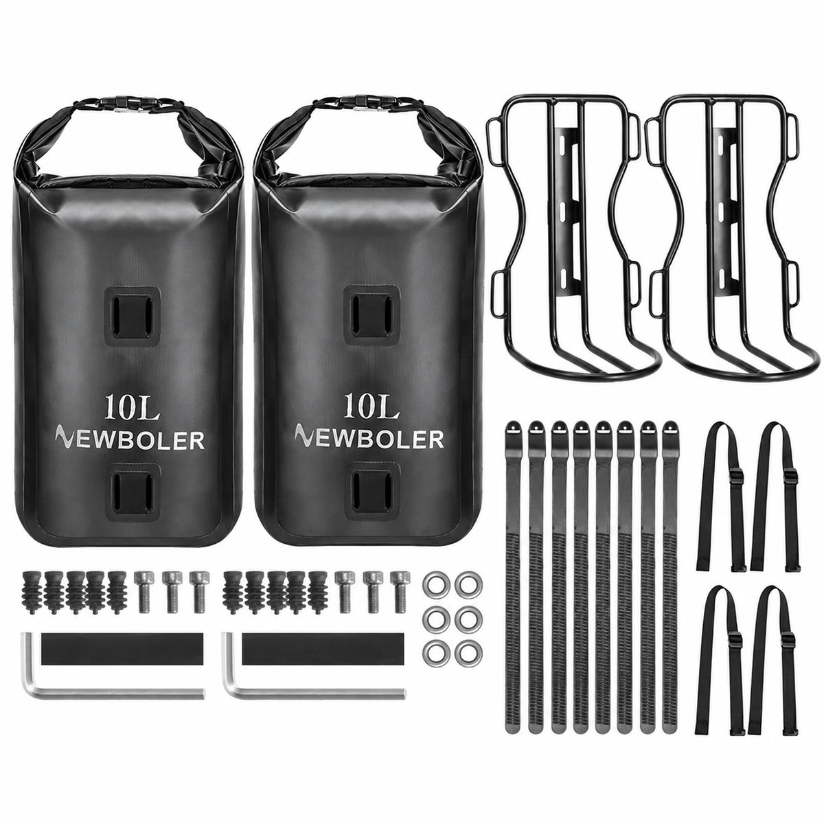 Deux sacoches de fourche vélo noires 10L avec leur kit de fixation complet