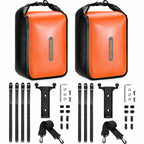 Deux sacoches de fourche vélo oranges avec leurs kits de fixation complets