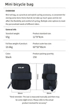 Dimensions de la petite sacoche de selle vélo : 11 × 8 × 4 cm pour 65 g