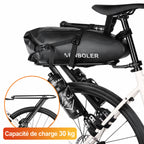 Porte-bagages vélo arrière en aluminium avec sacoche noire sanglée, charge admissible de 30 kg
