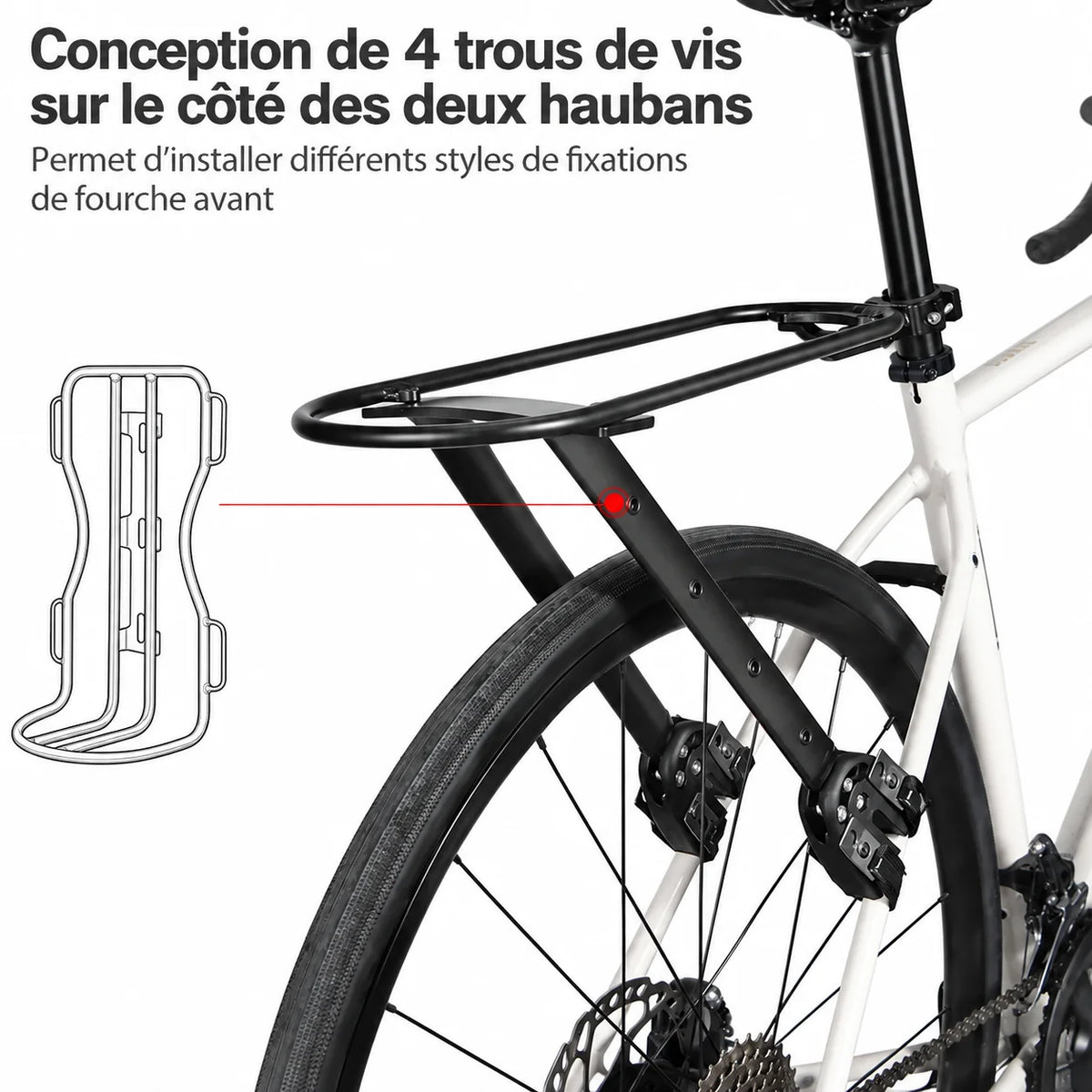 Fixation du porte-bagages sur les deux haubans, sans perçage du cadre