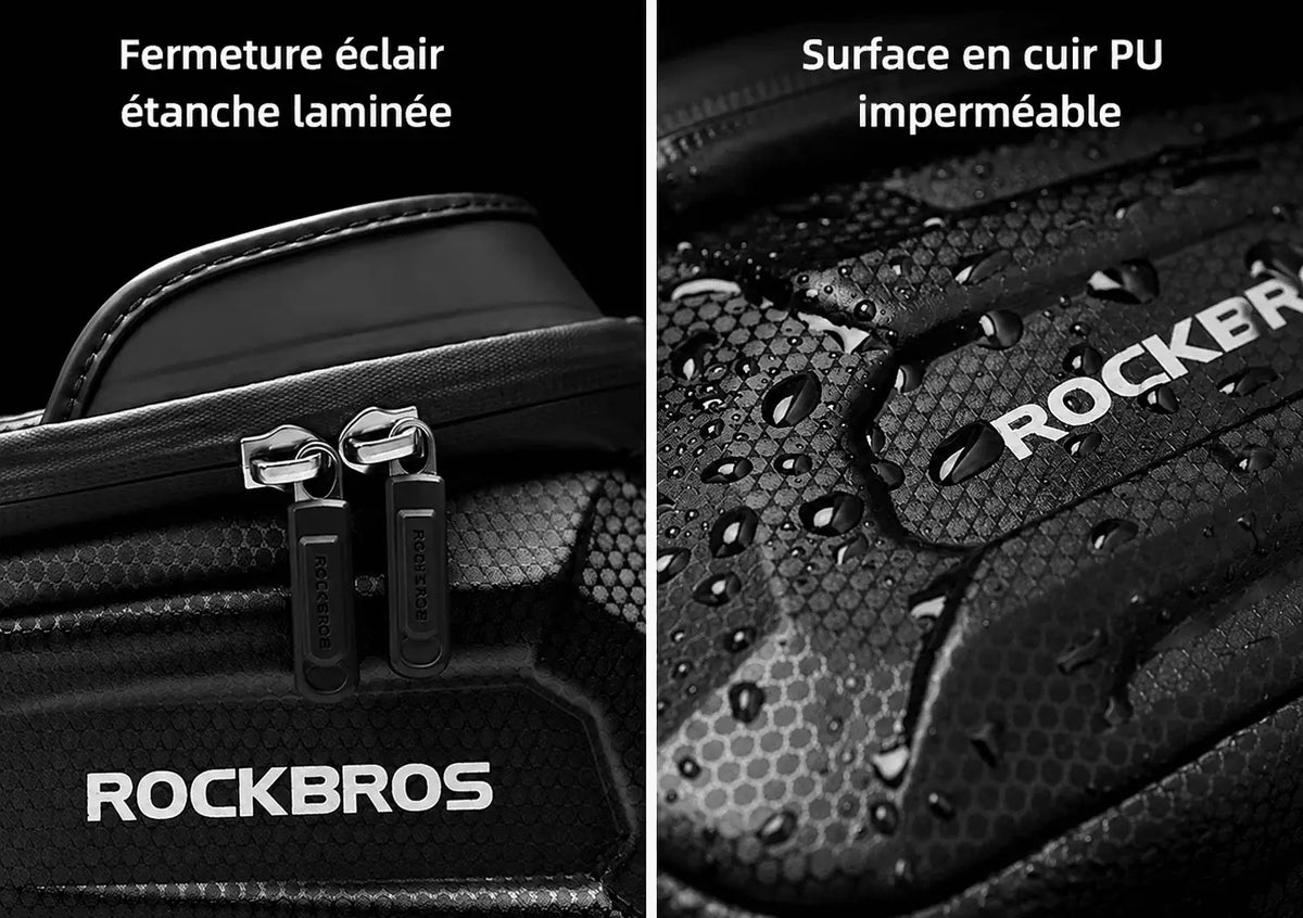 Détail de la fermeture éclair étanche laminée et de la surface en cuir PU imperméable