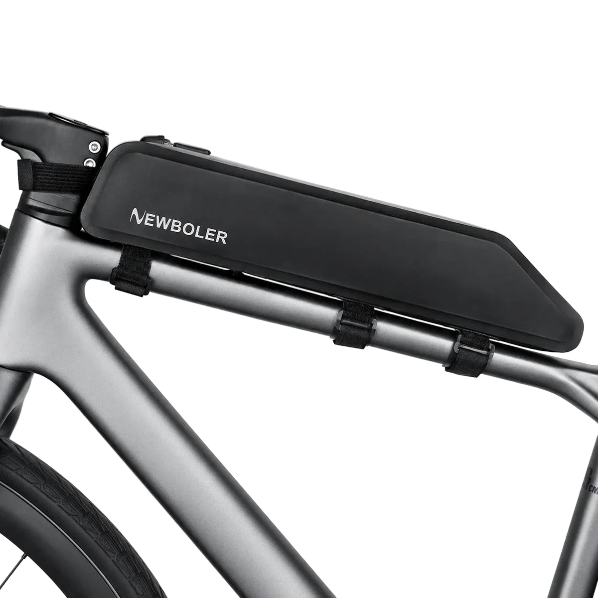 Sacoche de cadre vélo noire fixée sur le triangle avant d'un vélo