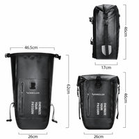 Schéma des dimensions d'une sacoche à dos vélo noire avec 3 vues et mesures 62 x 46 x 26 cm