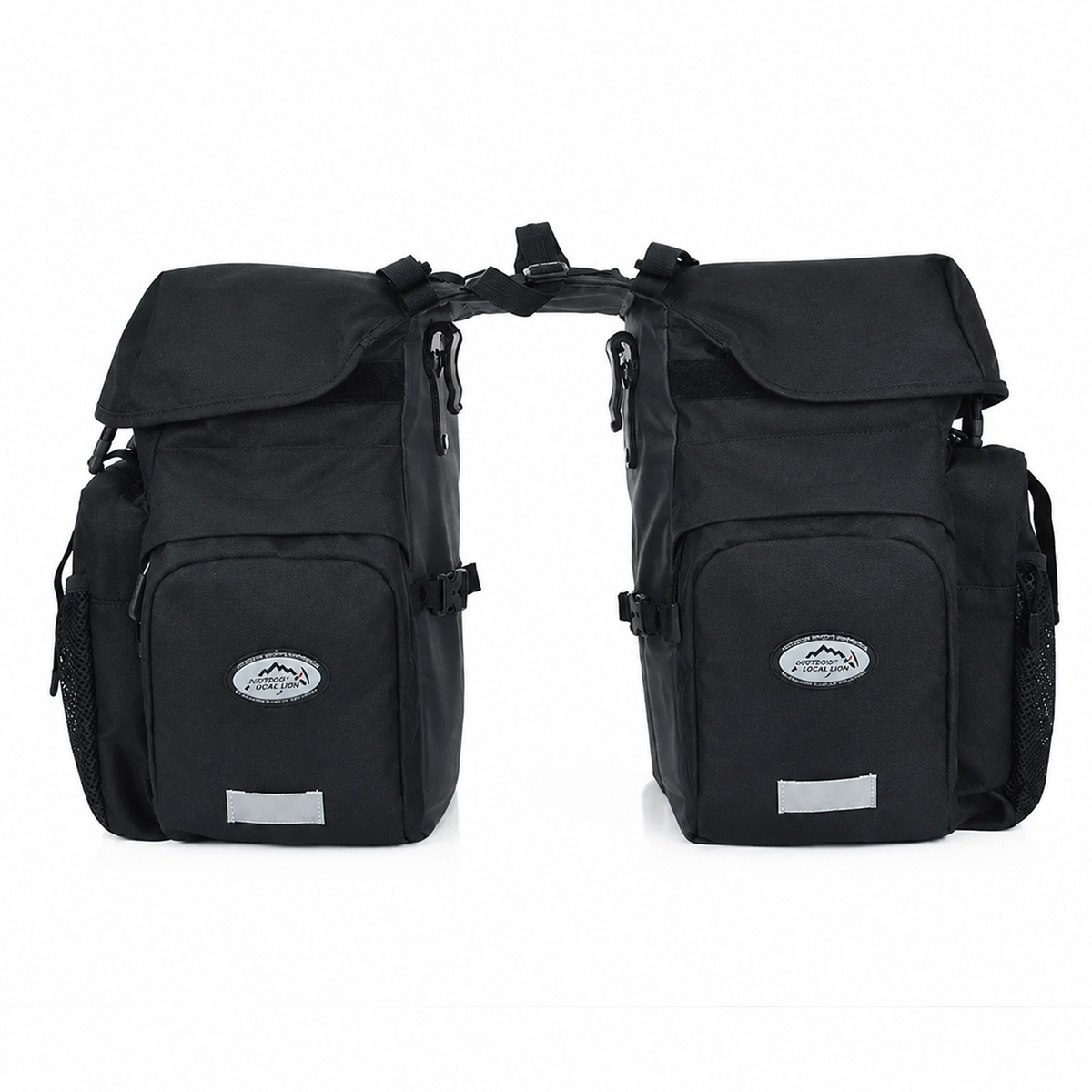 Sacoche double vélo porte-bagage noire vue de face avec deux poches