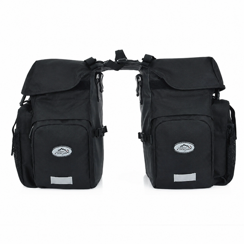 Sacoche double vélo porte-bagage noire vue de face avec deux poches