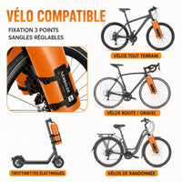 Compatibilité de la fixation 3 points : VTT, vélo de route, gravel, trottinette, vélo de randonnée