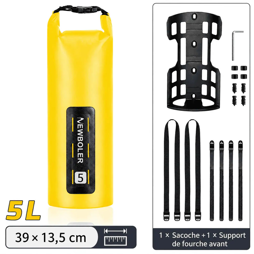 Sacoche de fourche 5L jaune vendue avec un support, 39 × 13,5 cm
