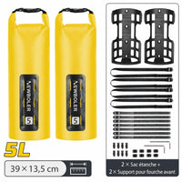 Lot de deux sacoches de fourche 5L jaunes avec deux supports, 39 × 13,5 cm