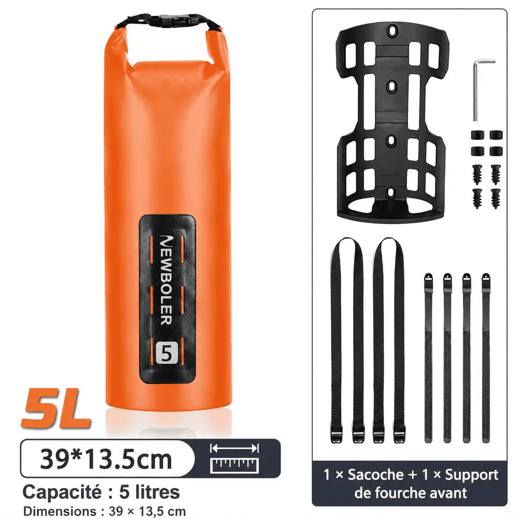 Sacoche de fourche 5L orange vendue avec un support, 39 × 13,5 cm