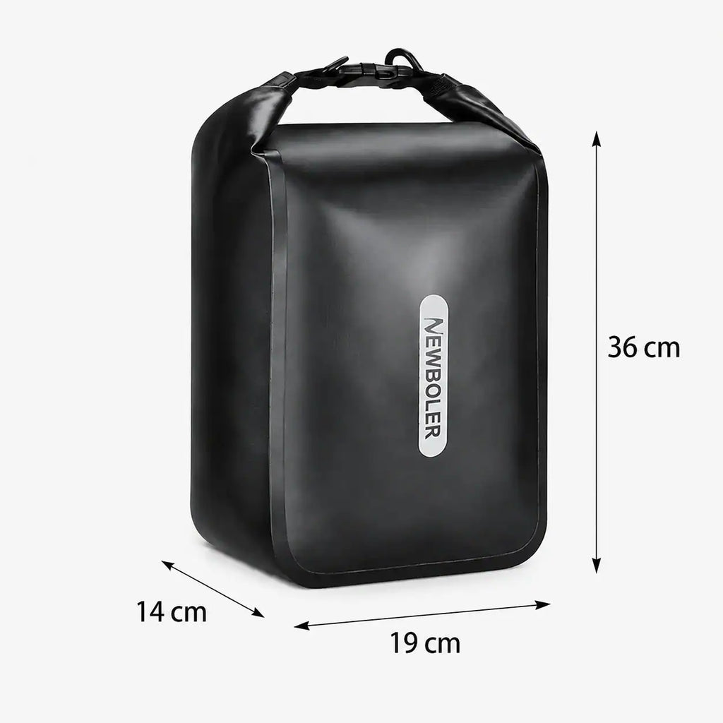 Sacoche de fourche vélo noire Newboler avec ses dimensions 36x19x14 cm