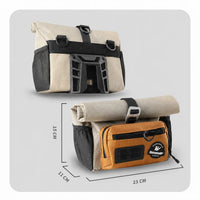 Sacoche velo guidon beige et orange avec dimensions 23x11x15 cm et fixation