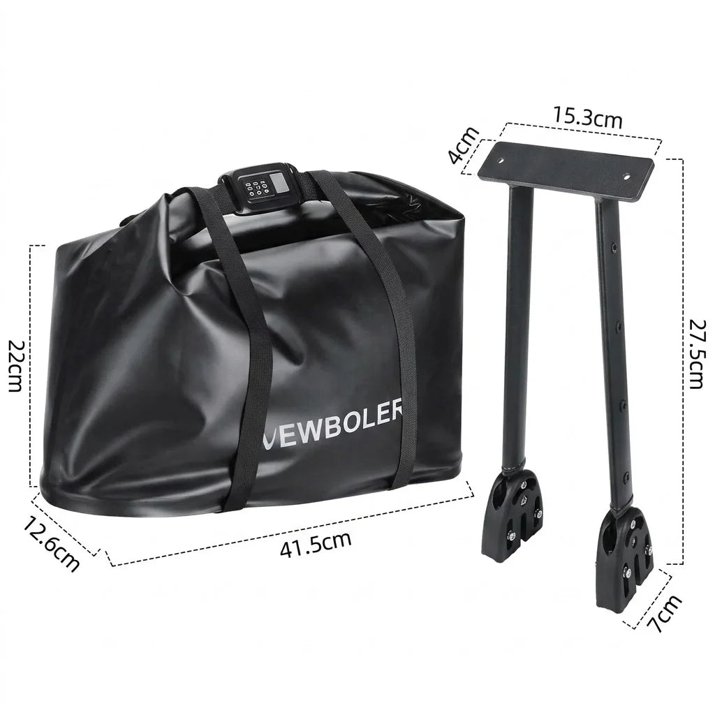 Schéma des dimensions d'une sacoche de guidon vélo noire 41 x 22 cm avec son support de fixation