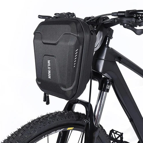 Sacoche de guidon vélo rigide 3L noire montée sur la potence d'un VTT