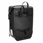 Sacoche de porte-bagage vélo noire 27L vue de dos avec système de fixation et clips de montage