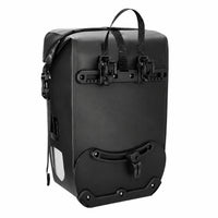 Sacoche de porte-bagage vélo noire 27L vue de dos avec système de fixation et clips de montage