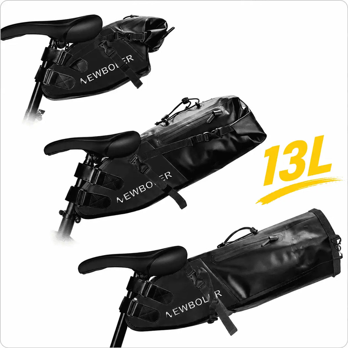Sacoche de selle vélo 13L imperméable jaune et noire
