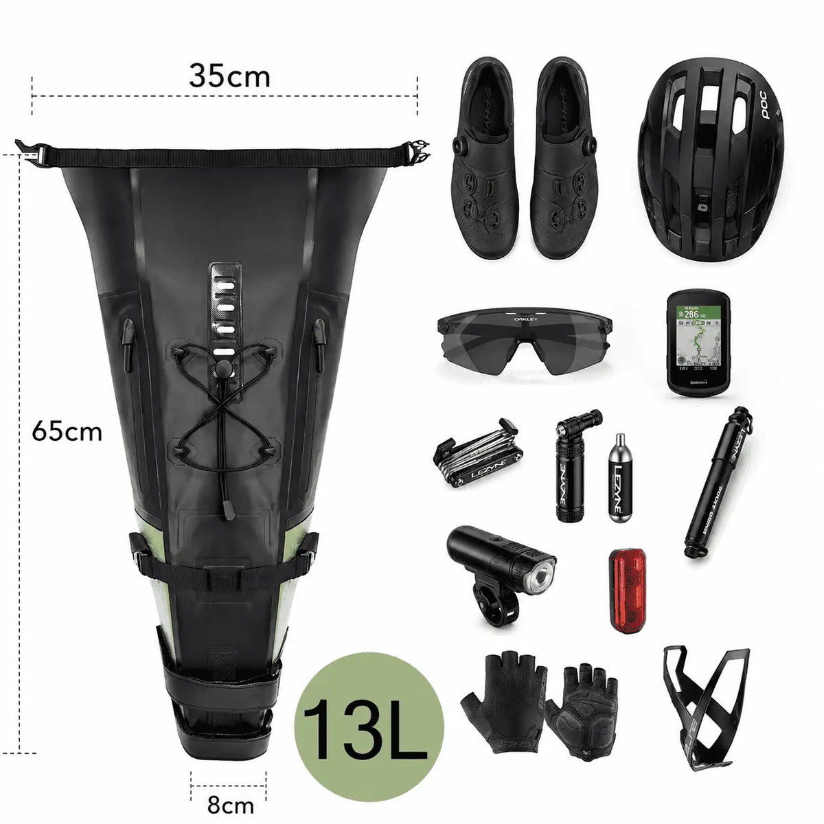 Sacoche de selle vélo étanche 13L avec accessoires