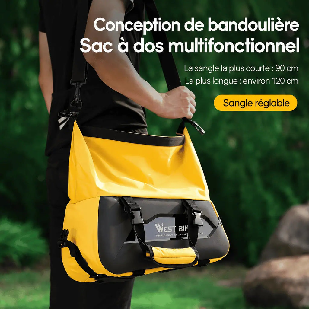 Sacoche portée en bandoulière après retrait du vélo, sangle réglable de 90 à 120 cm