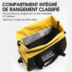 Compartiment principal ouvert avec poches de rangement en filet pour les petits objets