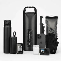 Accessoires pouvant être rangés dans une sacoche de vélo 5L : gourde, GPS, gants, caméra, téléphone