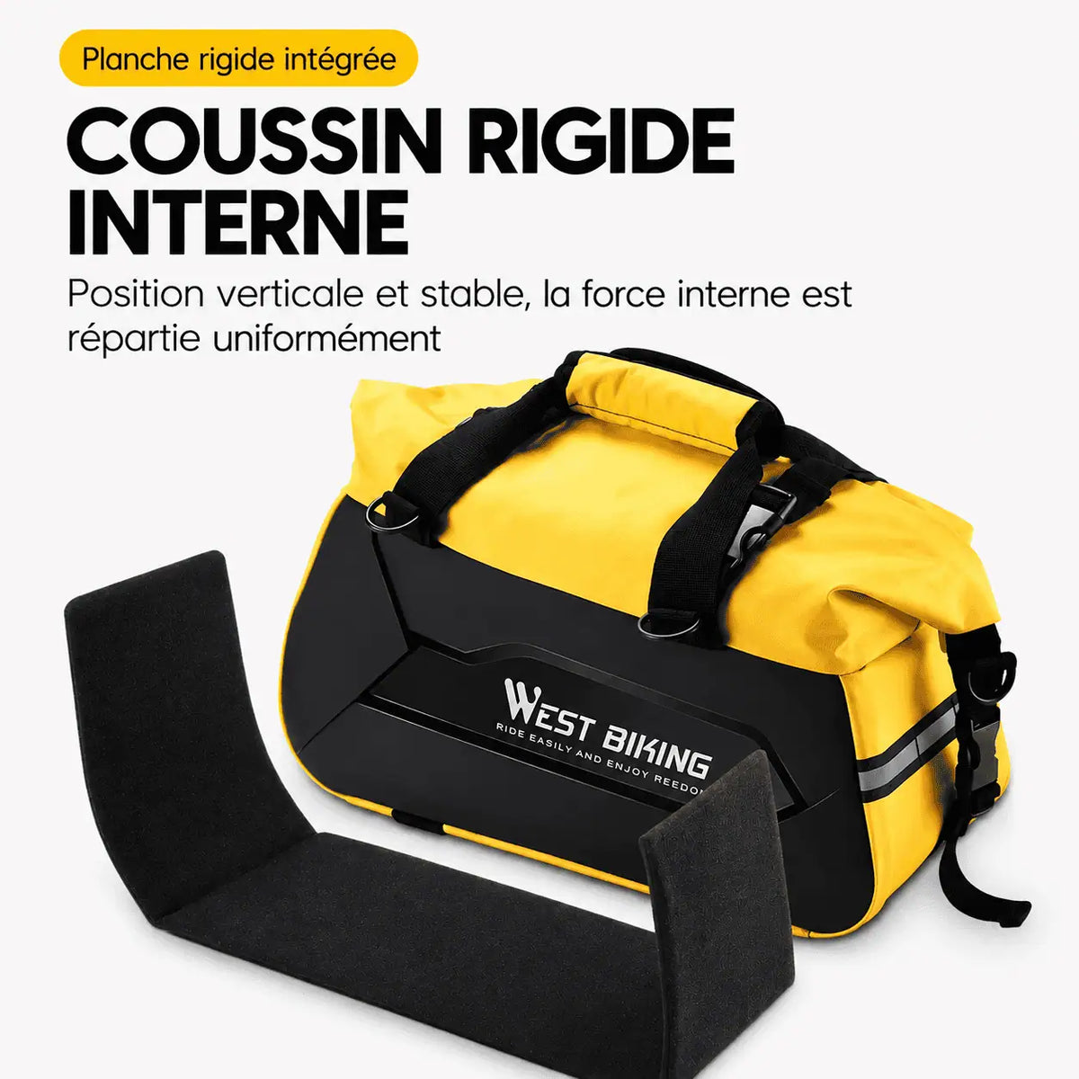 Coussin rigide interne maintenant la sacoche en position verticale une fois chargée