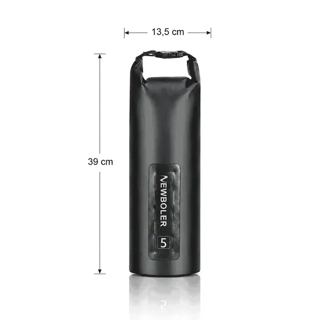 Sacoche cylindrique noire 5L pour vélo avec ses dimensions 13,5 cm x 39 cm