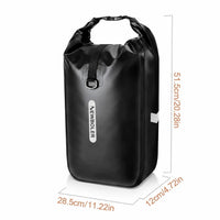 Sacoche vélo noire roll-top présentée avec ses dimensions 28,5 x 12 x 51 cm