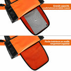 Sacoche vélo orange ouverte montrant le volume de rangement