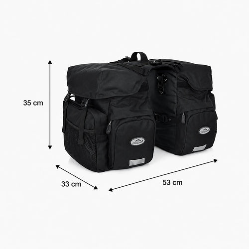 Sacoche vélo porte-bagage triple noire avec dimensions 35x33x53 cm