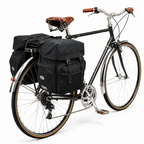 Sacoche vélo porte-bagage triple noire sur vélo rétro noir selle cuir