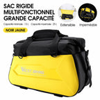 Coloris noir et jaune de la sacoche rigide, capacité de 13 à 25 L