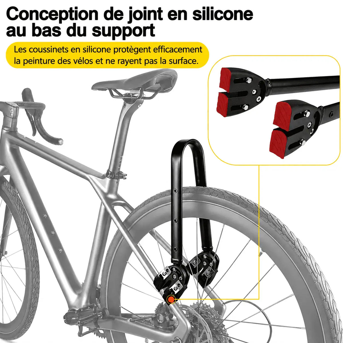 Système de fixation avec joint en silicone pour porte-bagages vélo