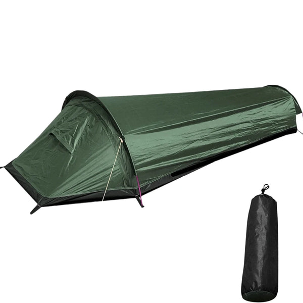 Tente de bivouac vélo ultralégère 1 place verte avec sac de transport